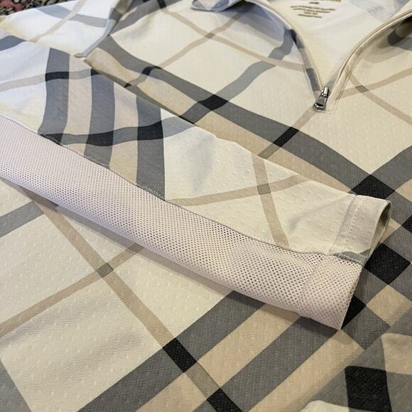 San Soleil Brown & Cream Plaid Mesh Cutout Quarter Zip Athletic Shirt Size XS - Picture 5 of 8